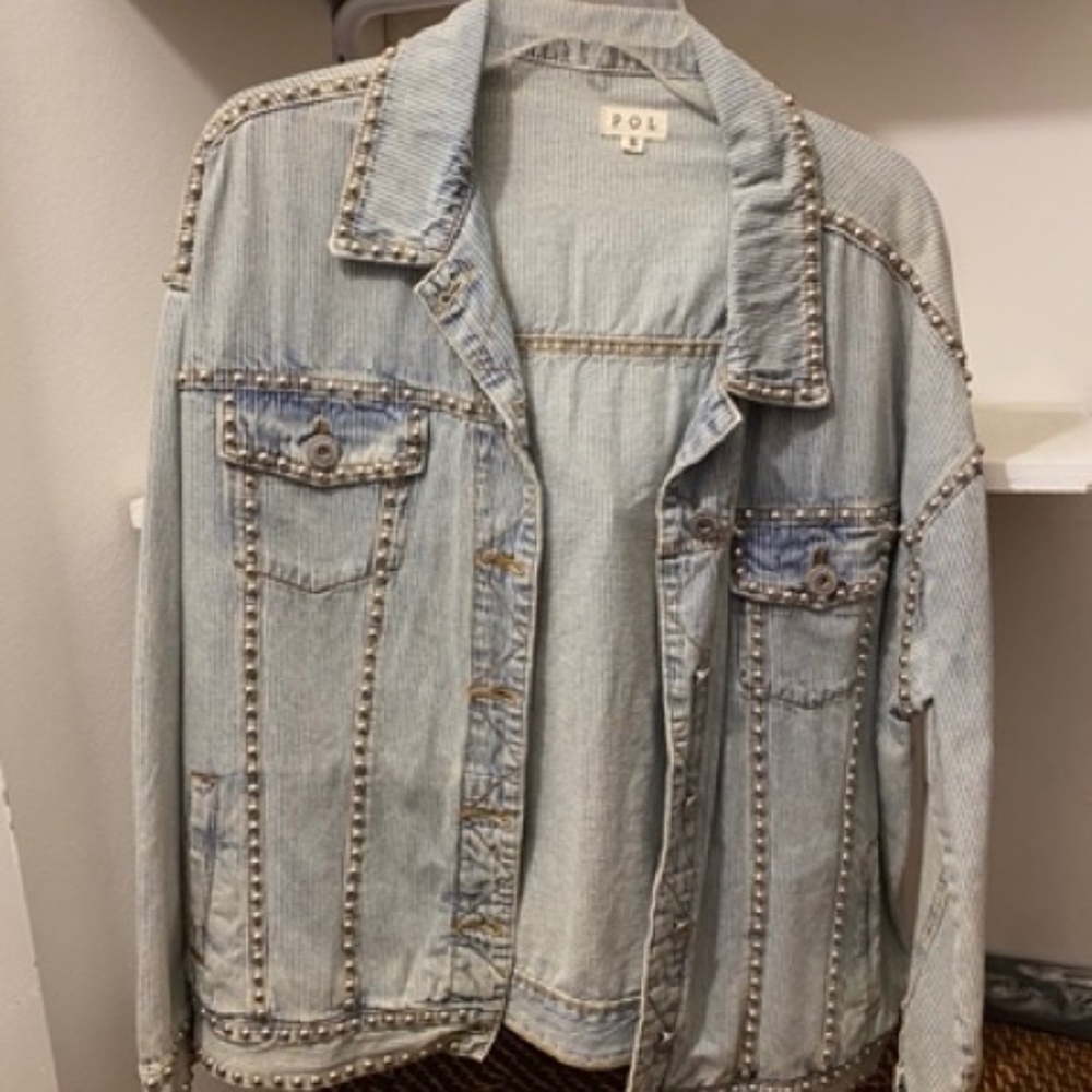 POL  Studded Striped Jean Jacket